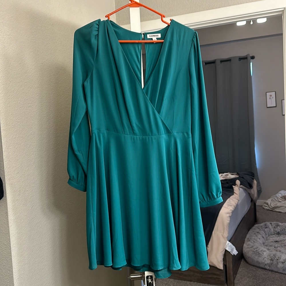 Express Emerald Green Long Sleeve Mini Dress - Size M
